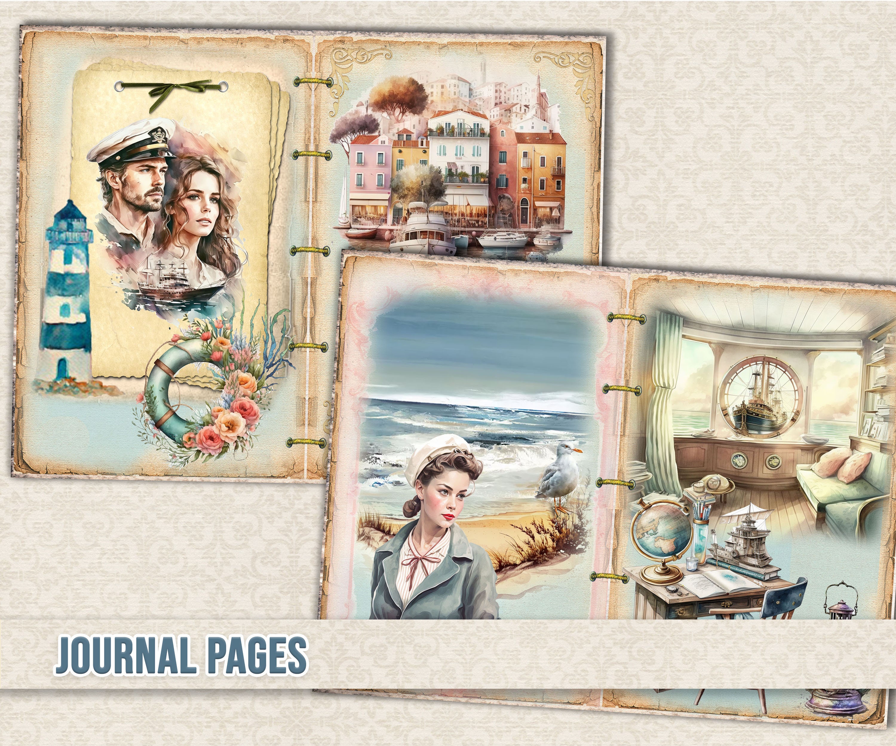 Nautical Junk Journal Kit: Marine Ephemera, Watercolor Collage (digital ...