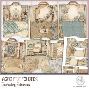 Digital Junk Journal geladen Datei Ordner Einsätze, gealtertes Papier Handwerk, neutrale digitaler Ordner, Printable Instant Download, Vintage Ephemera
