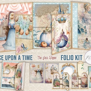 Loaded Folio "The Glass Slipper" Junk Journal Ephemera/sprookjes/Afdrukbaar papier/Instant download/Opvouwbaar folio/Journaal invoegen