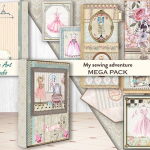 Junk Journal Bundle Pack &quot;Meine Nähabenteuer&quot; - 33 Seiten Vintage Nähjournal, Instant Download Projekt Paket