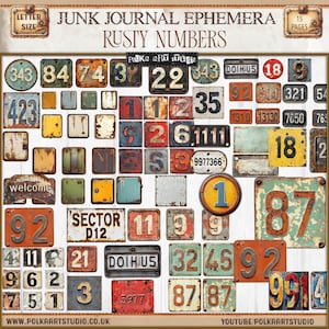 Vintage Rusty Metal Numbers: Ephemera for Junk Journals (Digital Download)