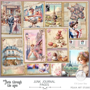 Digital Romantic Paris Junk Journal Kit, Shabby Chic Journaling-pagina's, Journal Paper Pack Efemere, afdrukbare afbeeldingen, afdrukbare Digi Kit