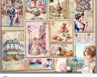 Kit de journal numérique romantique Paris indésirable, pages de journalisation shabby chic, paquet de papier journal éphémères, graphiques imprimables, kit digi imprimable