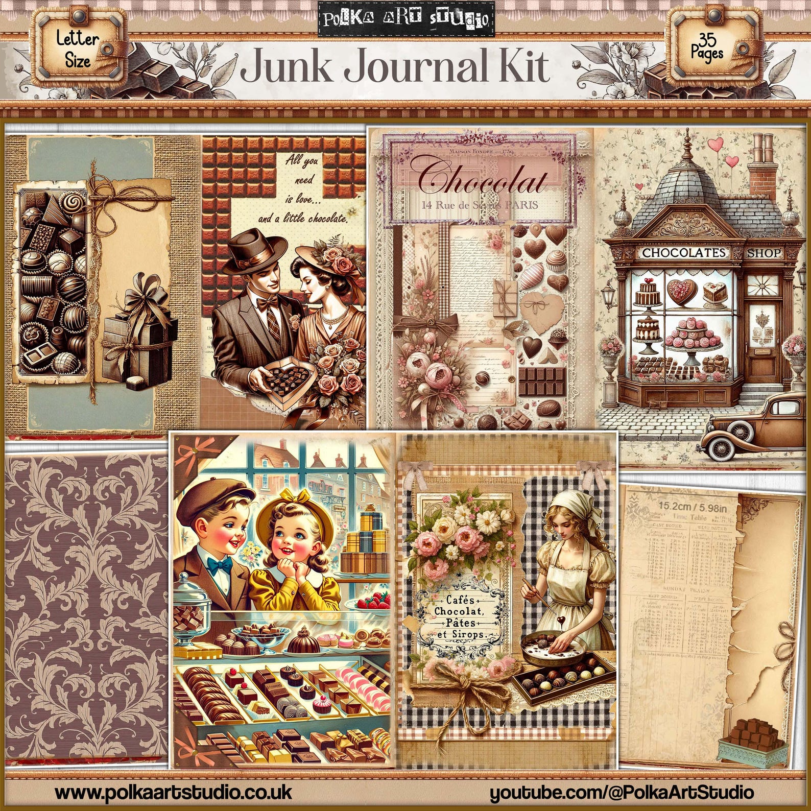 Retro Chocolate Junk Journal Kit: 1940s Vintage Papers (digital ...