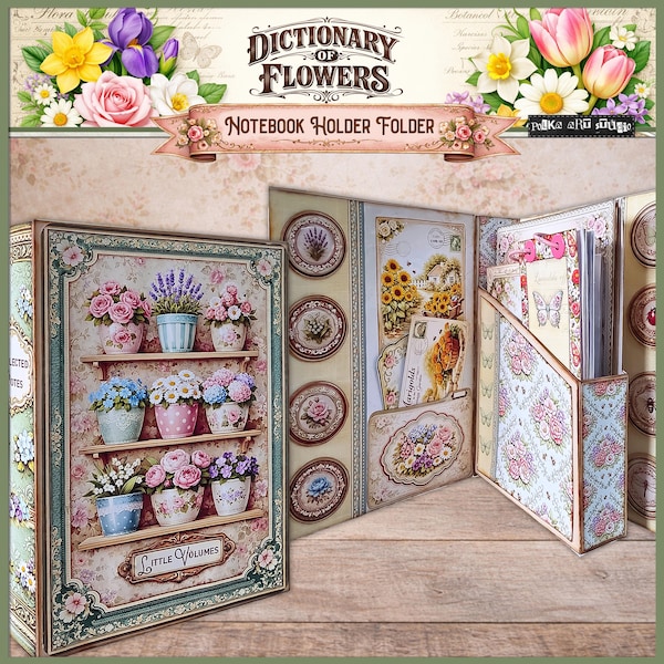 Kit de carpetas y soportes para diarios creativos – Conjunto de efímeros imprimibles florales de estilo shabby chic para diarios (descarga digital), Diccionario de flores