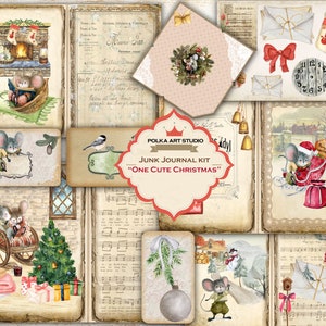 Junk Journal Kit "One Cute Christmas" afdrukbare digitale download Vintage kerstdagboek