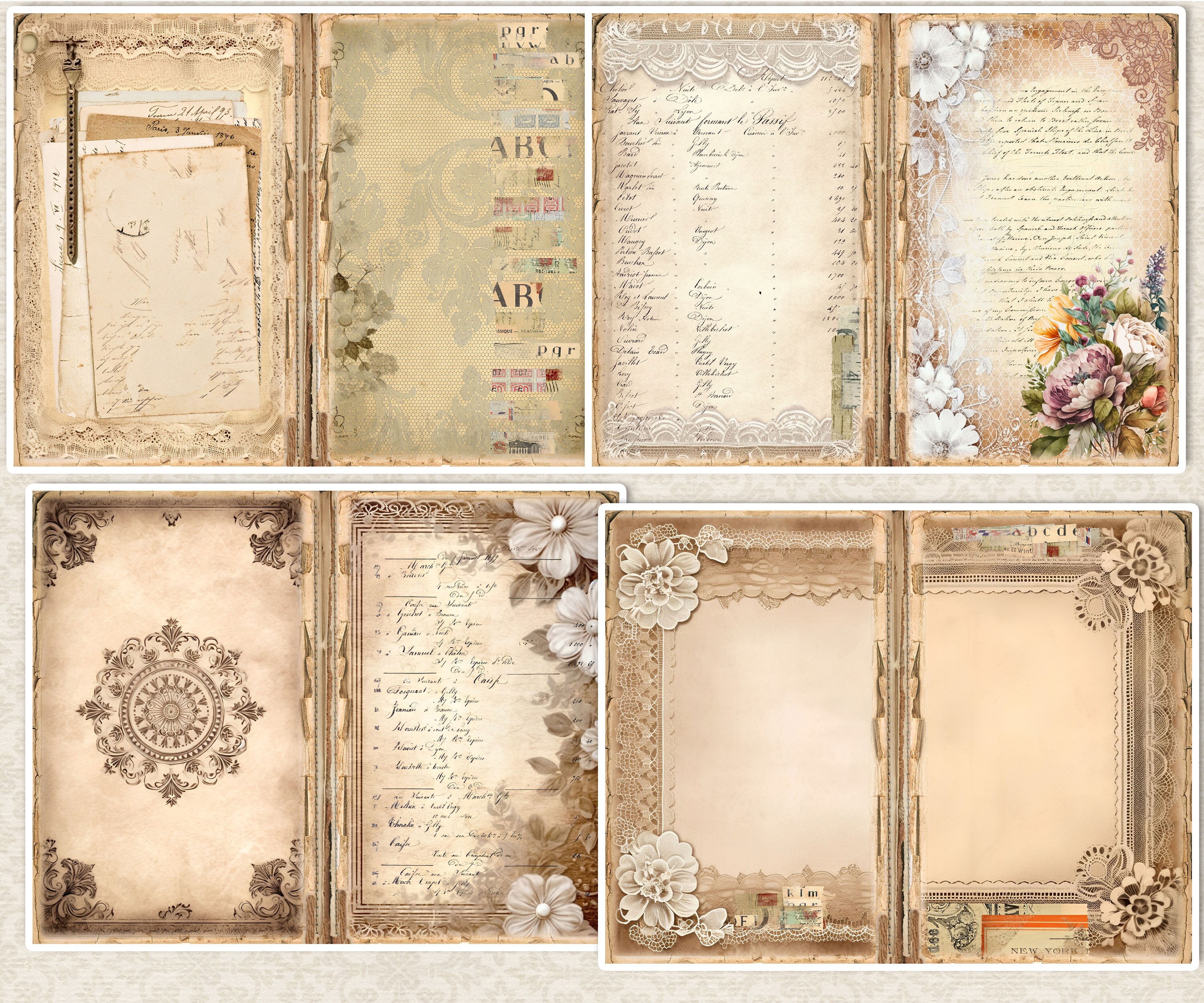 Shabby Chic Junk Journal Kit: Neutral Lace, Vintage Printable Pages ...