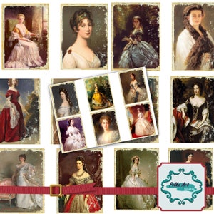 Tarjetas de diario: "Las reinas más hermosas de todos los tiempos" - Paquete de 18 efímeras imprimibles - 2 tamaños