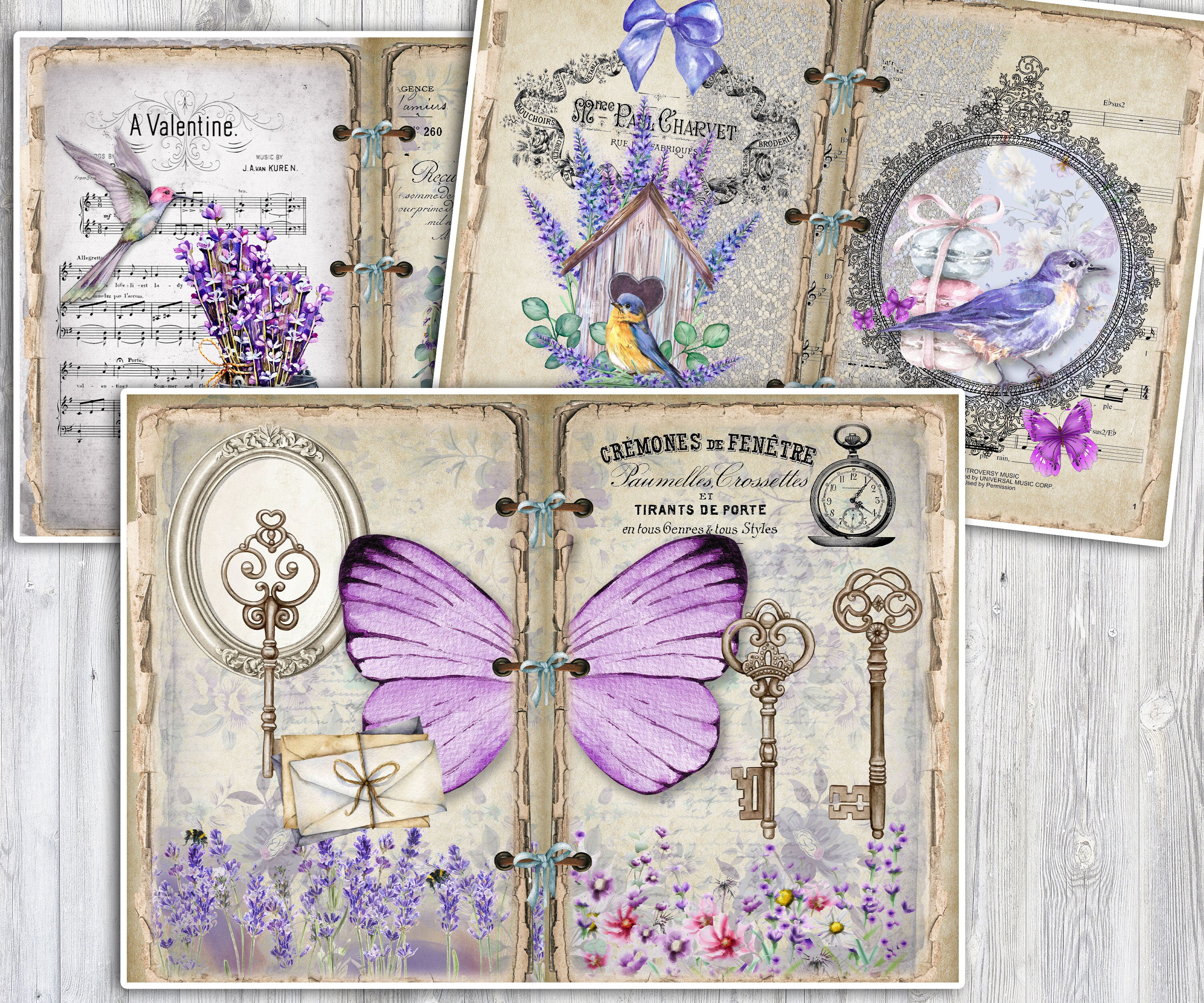 Lavender Dream Junk Journal Kit: Vintage Floral Printable Paper ...
