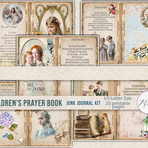 Junk Journal Kit andächtiges religiöses Kindergebetsbuch, Glaube, Bibel-Preyer-Papiere, Journalseiten, Scrapbook-Digital-Download