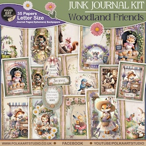 Kit de diario basura con animales del bosque: papel imprimible para cuentos, efímera digital vintage cottagecore, kit de álbum de recortes imprimible