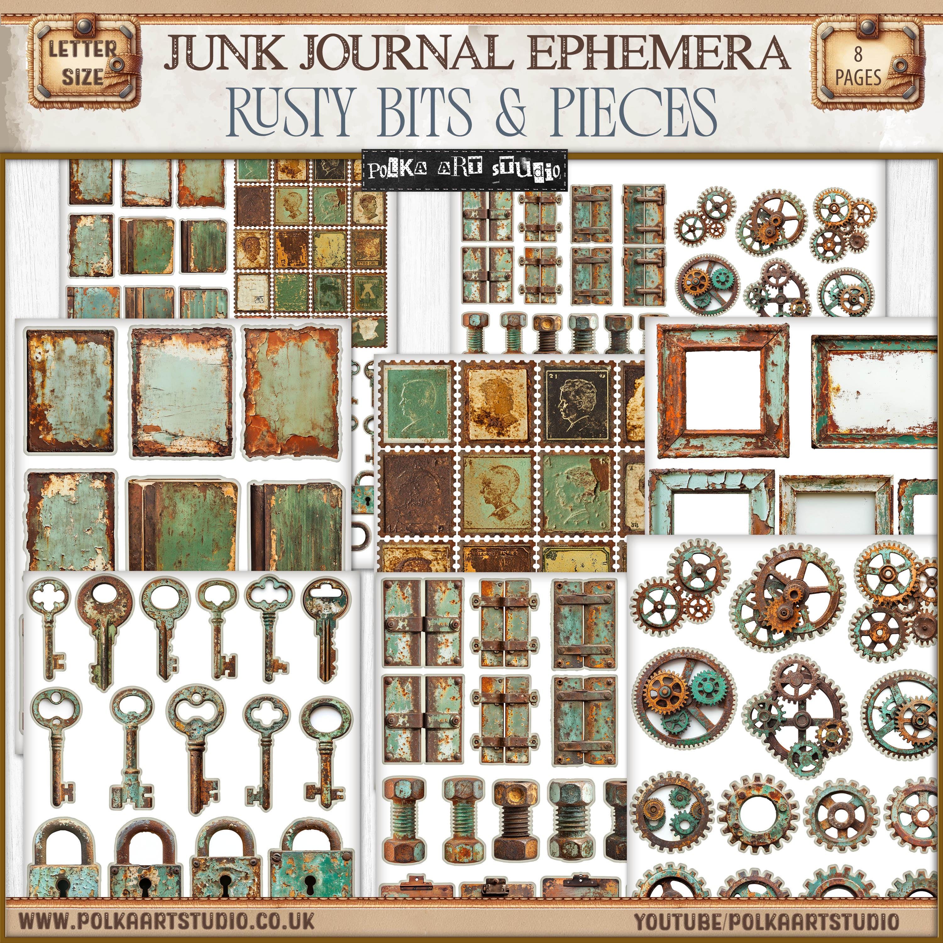Vintage Rusty Metal Ephemera: Junk Journal Embellishments (digital ...