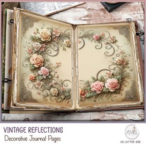 Vintage Digital Junk Journal decoratief papier, vintage shabby chic rozenpagina's, scrapbooking, paper pack vintage instant download, collage