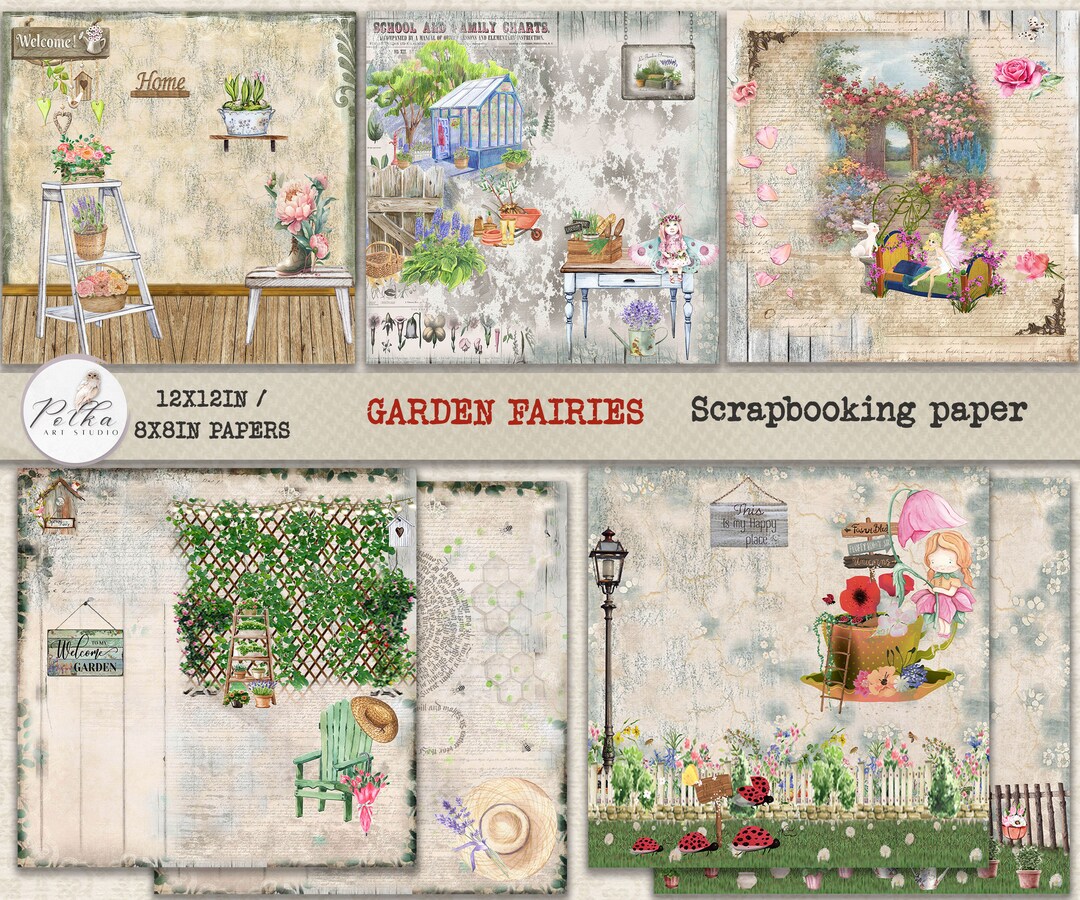 Printable Scrapbooking Kit, Garden Fairy, Vintage Scrapbook Digital ...