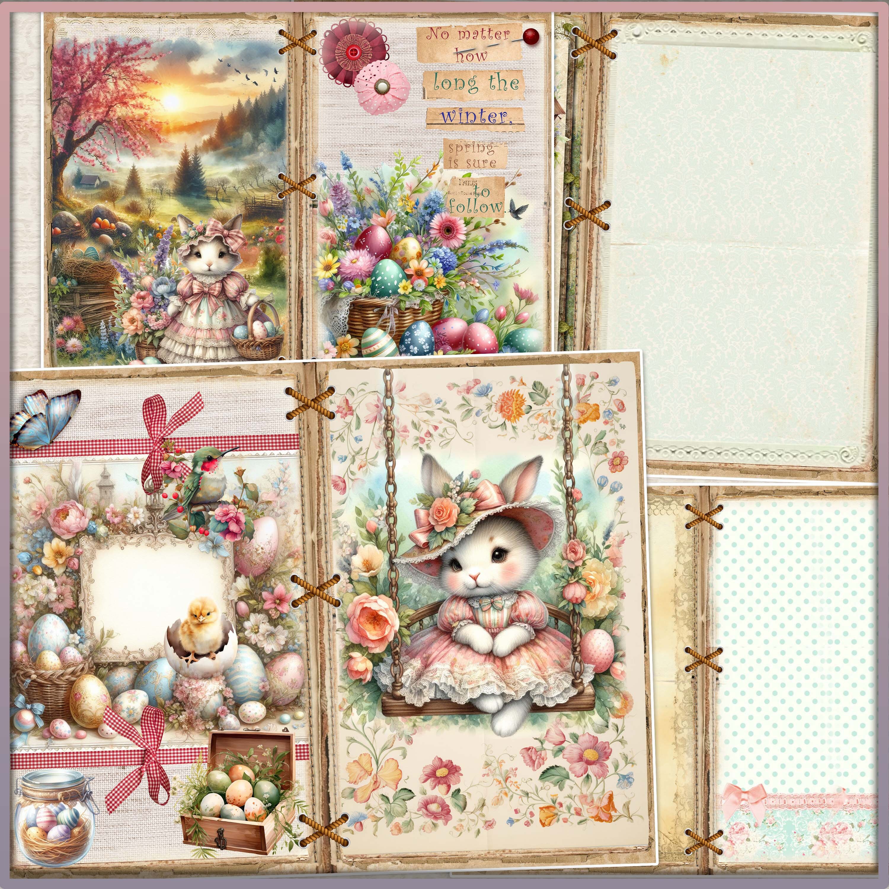 Shabby Chic Easter Bunnies Junk Journal Kit: Vintage Watercolor Papers ...