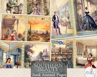 Digital Vintage Junk Journal Kit,  Southern Beauty, Elegant Ladies, Journal, Vintage Victorian Pages, Collage Vintage Papers, Romantic Paper