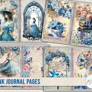 Blue Floral Junk Journal Kit: Vintage Printable Collage Sheets (digital ...