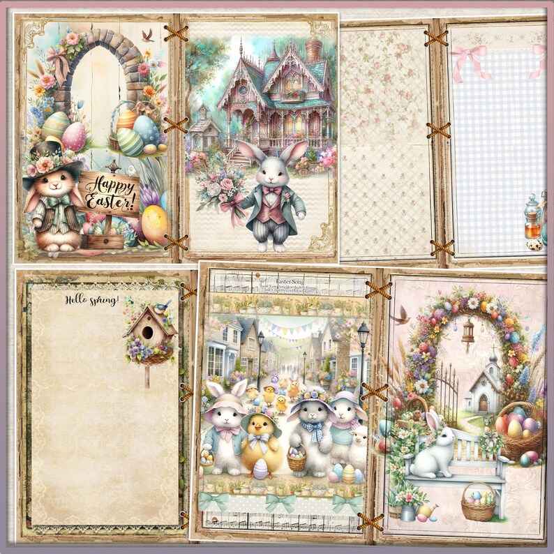 Shabby Chic Easter Bunnies Junk Journal Kit: Vintage Watercolor Papers ...