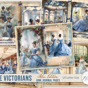 Kit de journal indésirable Kit de papier fleurs bleues, journal floral imprimable vintage, feuilles de collage, papiers de téléchargement numérique, kit de chiffres, embellissements
