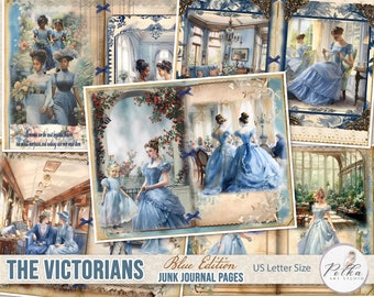Blue Floral Junk Journal Kit: Victorian Paper Craft (Digital Download)