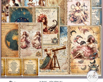 Zodiac Junk Journal Kit: Victorian Astrology Ephemera (Digital Download)