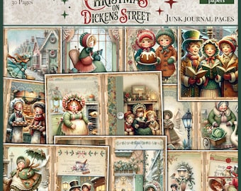 Digital Christmas Junk Journal Kit Christmas on Dickens Street,  Vintage Victorian Journaling Printable Pages