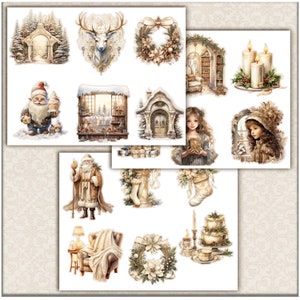 Junk Journal Fussy Cuts Fantasy Beige Christmas Collection, Digital Download, Cricut, Digital Stickers, Victorian Ephemera,Planner Stickers image 6