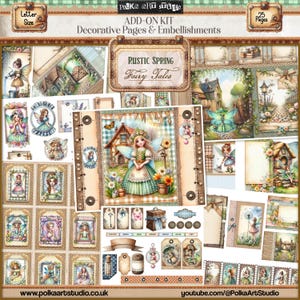 Digital Junk Journal Kit Vintage Rustic Fantasy Fairies Spring Add-on, Scrapbookdownload, Afdrukbaar papier, Digitale sprookjesversieringen