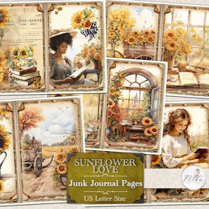 Kit numérique de journal indésirable d'automne, journal tournesol, pages florales victoriennes vintage, automne floral, pages automne, papiers vintage collage