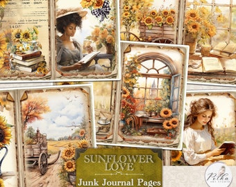 Digital Autumn Junk Journal Kit,  Sunflower Journal, Vintage Victorian Floral Pages, Floral Fall, Autumn Pages, Collage Vintage Papers