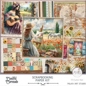 Digitales Dekorpapier Handwerk, Boho Junk Journal Papiere, druckbare vintage Grafiken, Boho Illustration, Collage, Download