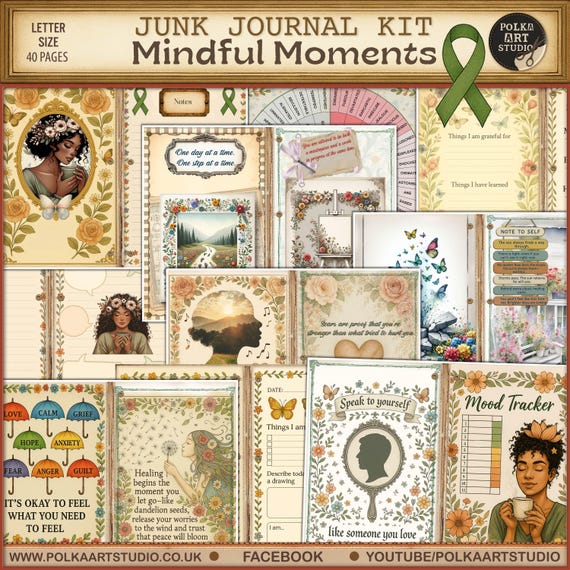 Mental Health Junk Journal Kit: Mindfulness Scrapbook Pages (Digital Download)