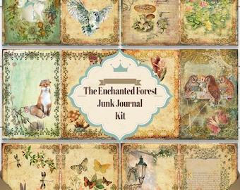 Junk Journal Kit &quot;The Enchanted Forest&quot; - 21 Printable journal pages - Instant download scrapbook ephemera