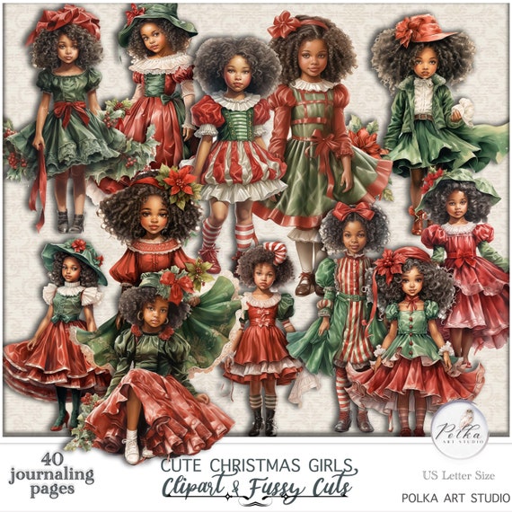 Christmas Girls Fussy Cuts: Victorian Ephemera Stickers (Digital Download)