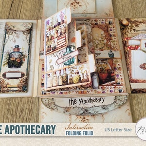 Junk Journal Folding Folio Booklet, Victorian Apothecary Digital Download, Trifold, Printable Instant Download,Ephemera, Craft Kit Project image 2