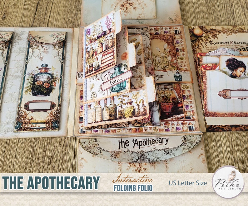 Junk Journal Folding Folio Booklet, Victorian Apothecary Digital Download, Trifold, Printable Instant Download,Ephemera, Craft Kit Project image 2