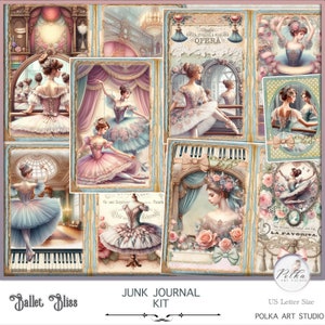 Kit de diario basura digital, ballet shabby chic vintage, páginas de diario de baile, descarga digital, páginas de bailarinas imprimibles, descarga instantánea