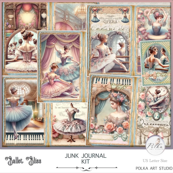 Digital Junk Journal Kit, Vintage Shabby Chic Ballet, Dance Journal Pages, Digital Download, Printable Ballerina Pages,Instant Download