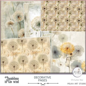 Junk Journal Blank Scrapbooking Ritratto Dente di Leone Carta decorativa Confezione Neutra Vintage Acquerello Pastello Rosa carte Download immediato
