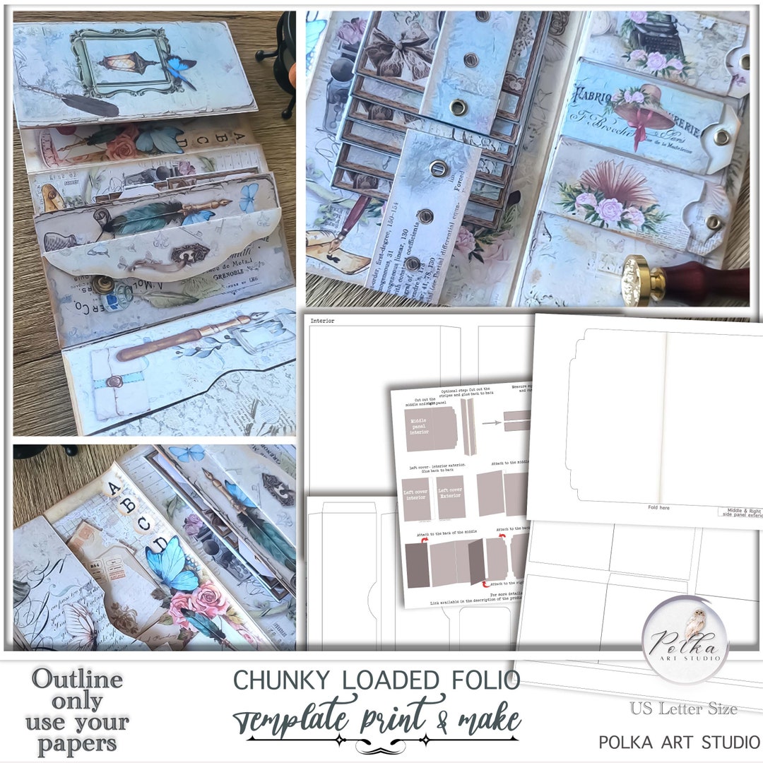 Junk Journal Folio Template: Trifold Booklet Outline (digital Download ...