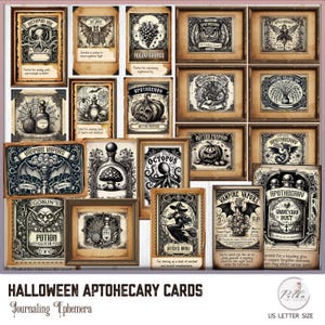 Cartes numériques éphémères d'apothicaire pour Halloween, kit vintage imprimable pour journal indésirable, victorien, papiers imprimables, fournitures de journalisation
