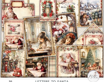 Christmas Junk Journal  Letters to Santa, Mail/Post Journaling Pages,Printable Digital Download, Victorian Winter, Ephemera, Collage Pages