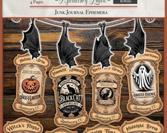 Etichette per farmacisti del Digital Junk Journal, etichette stampabili per Halloween autunnali