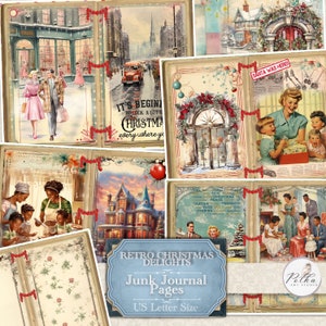 Kit de diário de lixo de Natal, Natal retrô, inverno dos anos 1950, Papai Noel, páginas de registro no diário, coisas efêmeras de Natal vintage, download digital, digital