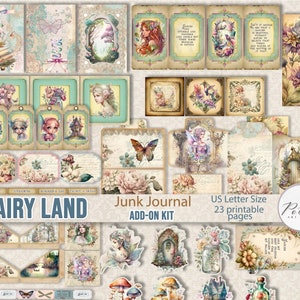 Junk Journal Spring Fantasy Fairy Land Add-On Ephemera Kit, afdrukbare feeënversieringen, collagevel, journaling scrapbookingpapier