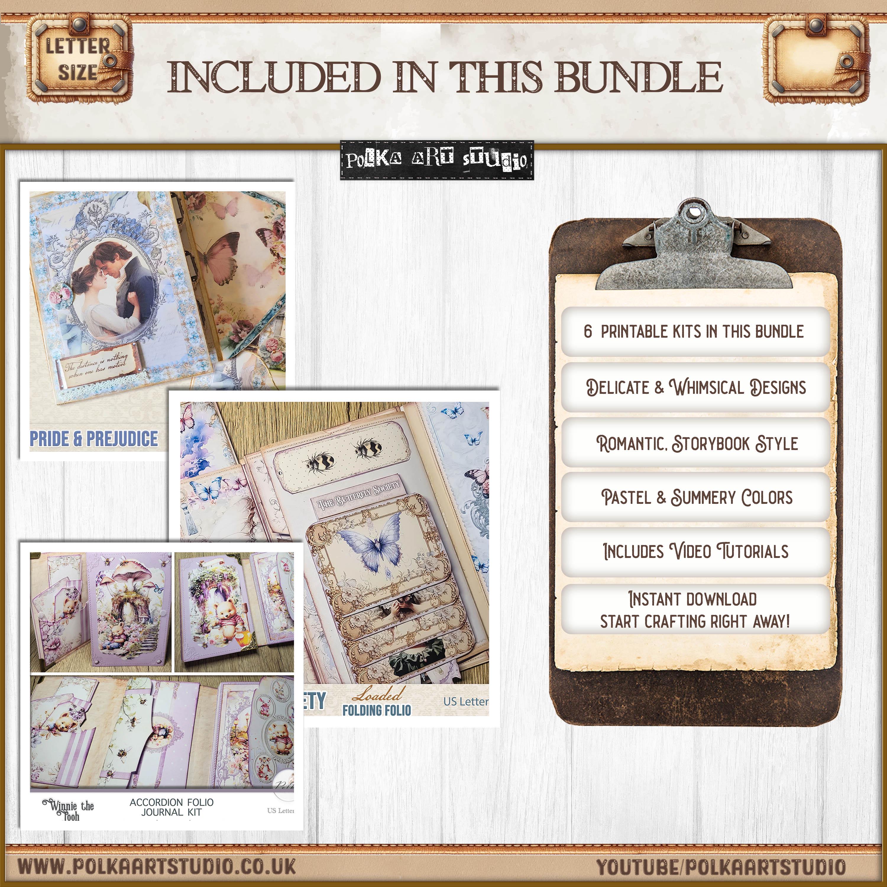 Printable Junk Journal Bundle: 6 DIY Folio Kits With Video Tutorials ...