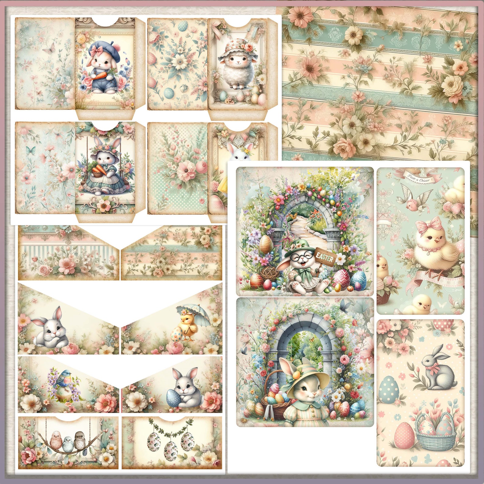 Shabby Chic Easter Bunny Junk Journal Kit: Vintage Ephemera (digital ...