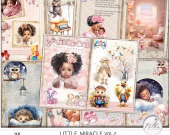 Junk Journal Kit Vintage Shabby Chic African American Baby Girl Journal, Decorative, Gift, Diary, Printable Baby Papers, Baby Scrapbook