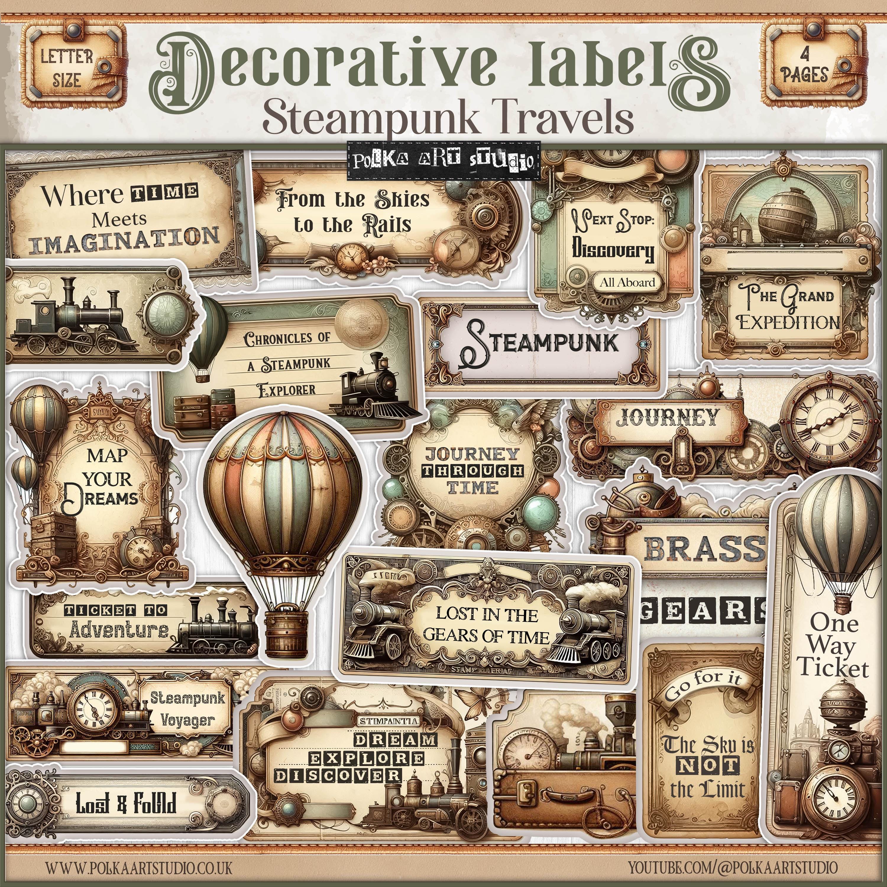 Steampunk Travel Ephemera: Vintage Labels, Words & Quotes (digital