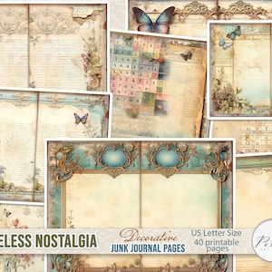 Digitales Junk Journal Kit, Vintage viktorianische Kalligraphie, Pastell, Florale Ledger Seiten, Collage Vintage Papiere